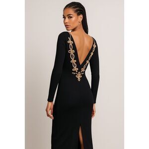 Vintage 1980’s Fusion Wool Blend Plunging V-Back Maxi Sweater Dress